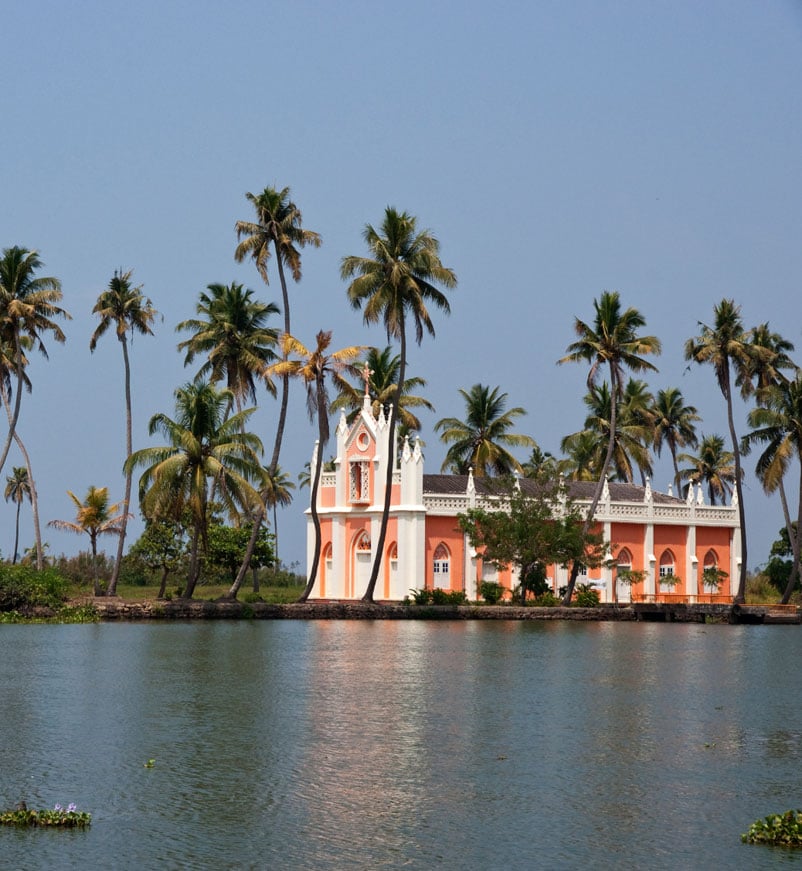Church on the water in Kerala, India
