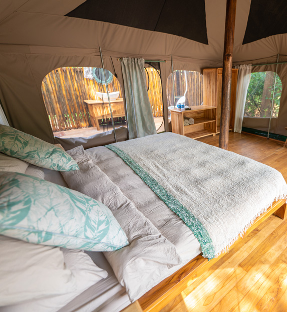 Mobile camp bedroom on Tanzania walking safari