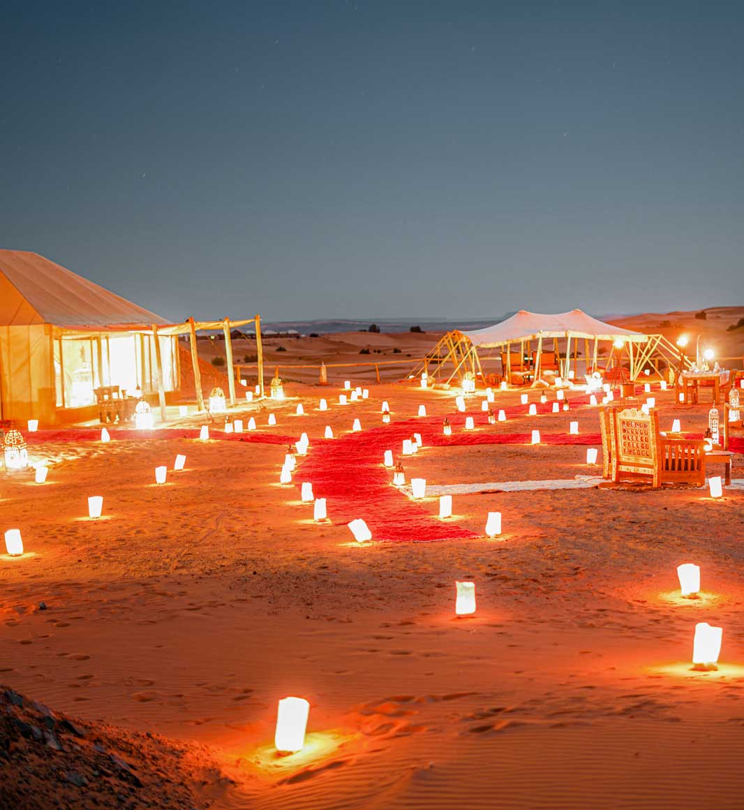 Luxury private camp set up in Sahara Desert in Morocco