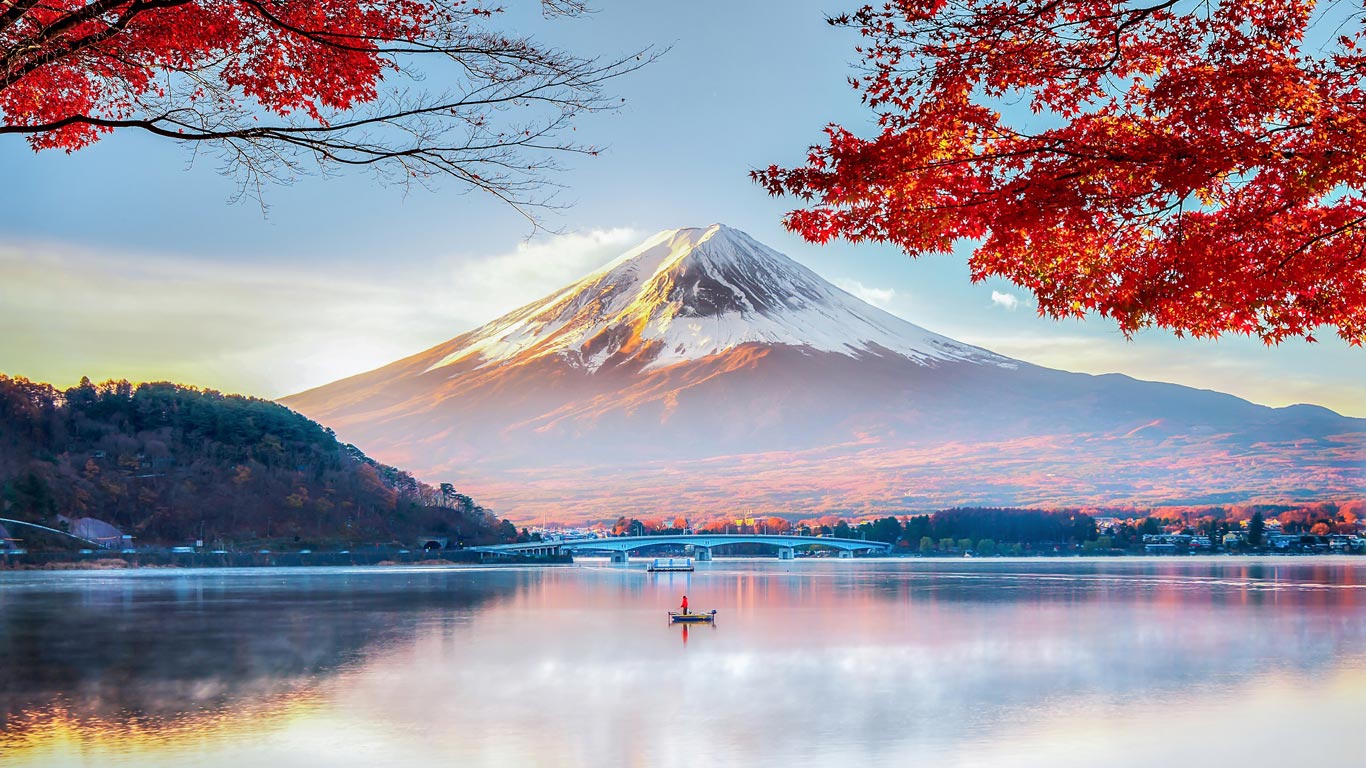 View of Mount Fuji in autumn in Japan