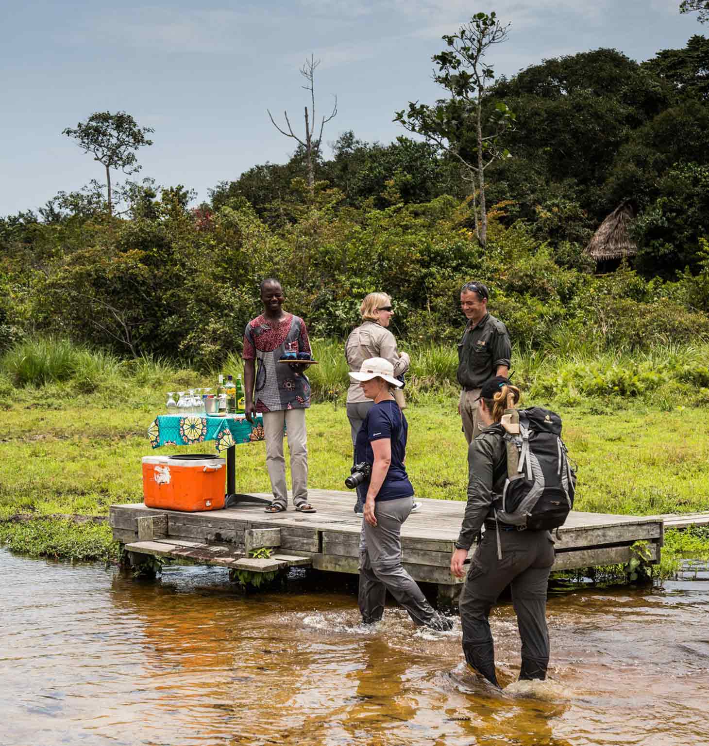 Arriving at Lango Camp to cold drinks in the Republic of Congo