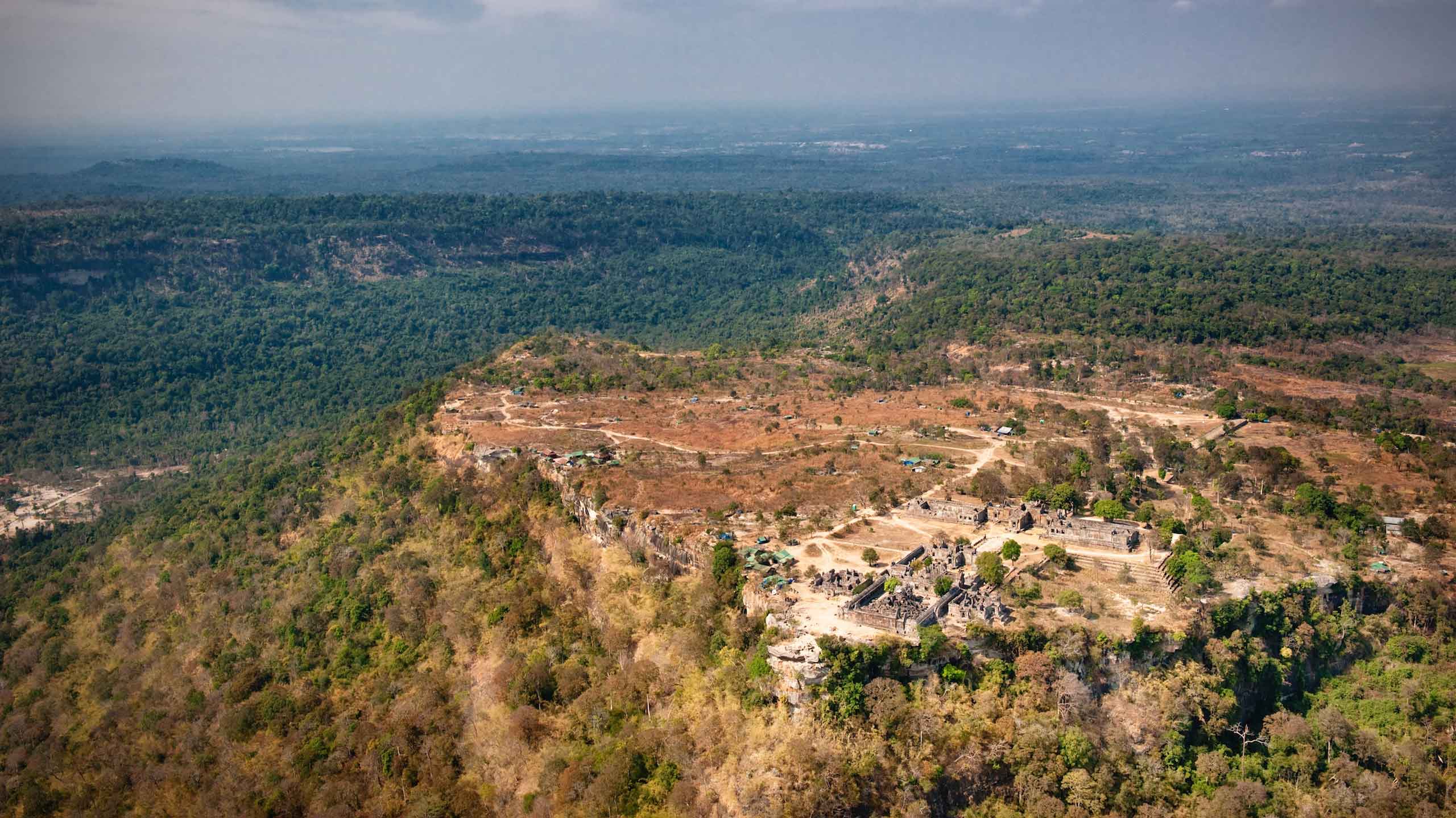 Aerial view of Preah Vihear Temple from helicopter in Cambodia
