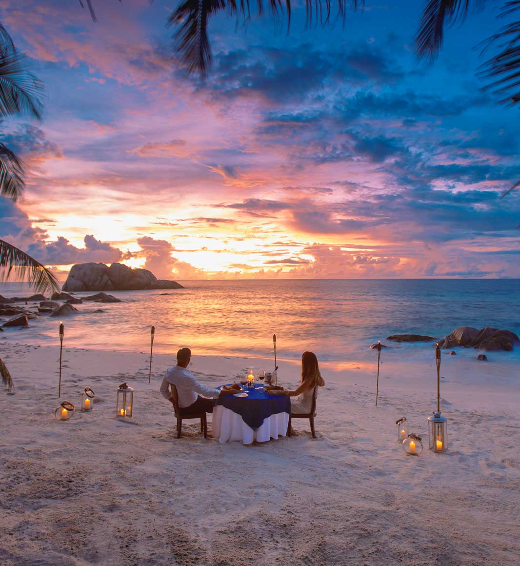 Romantic dinner on the beach in the Seychelles