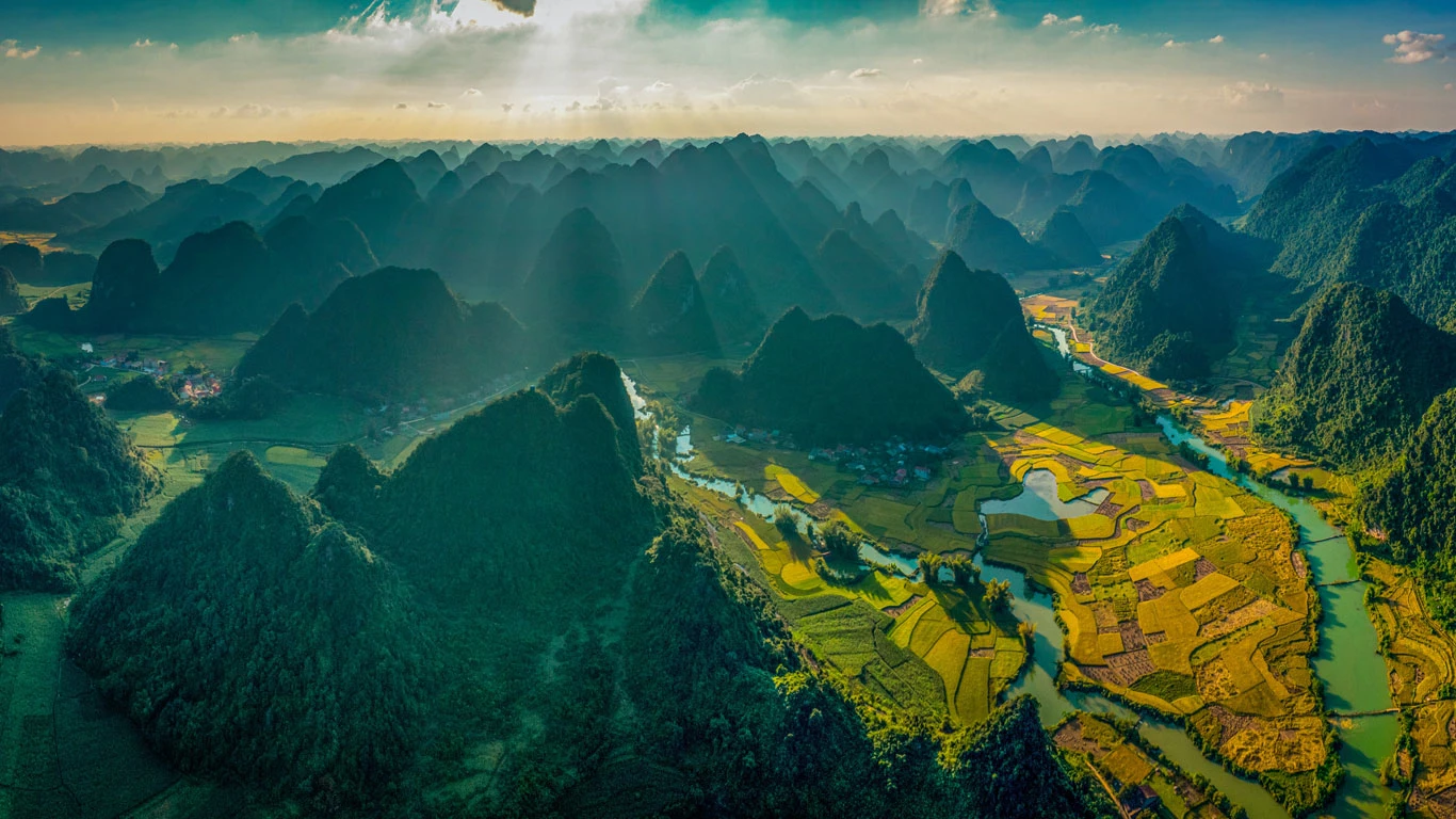 Rice terrace fields in Trung Khanh in Cao Bang province in Vietnam