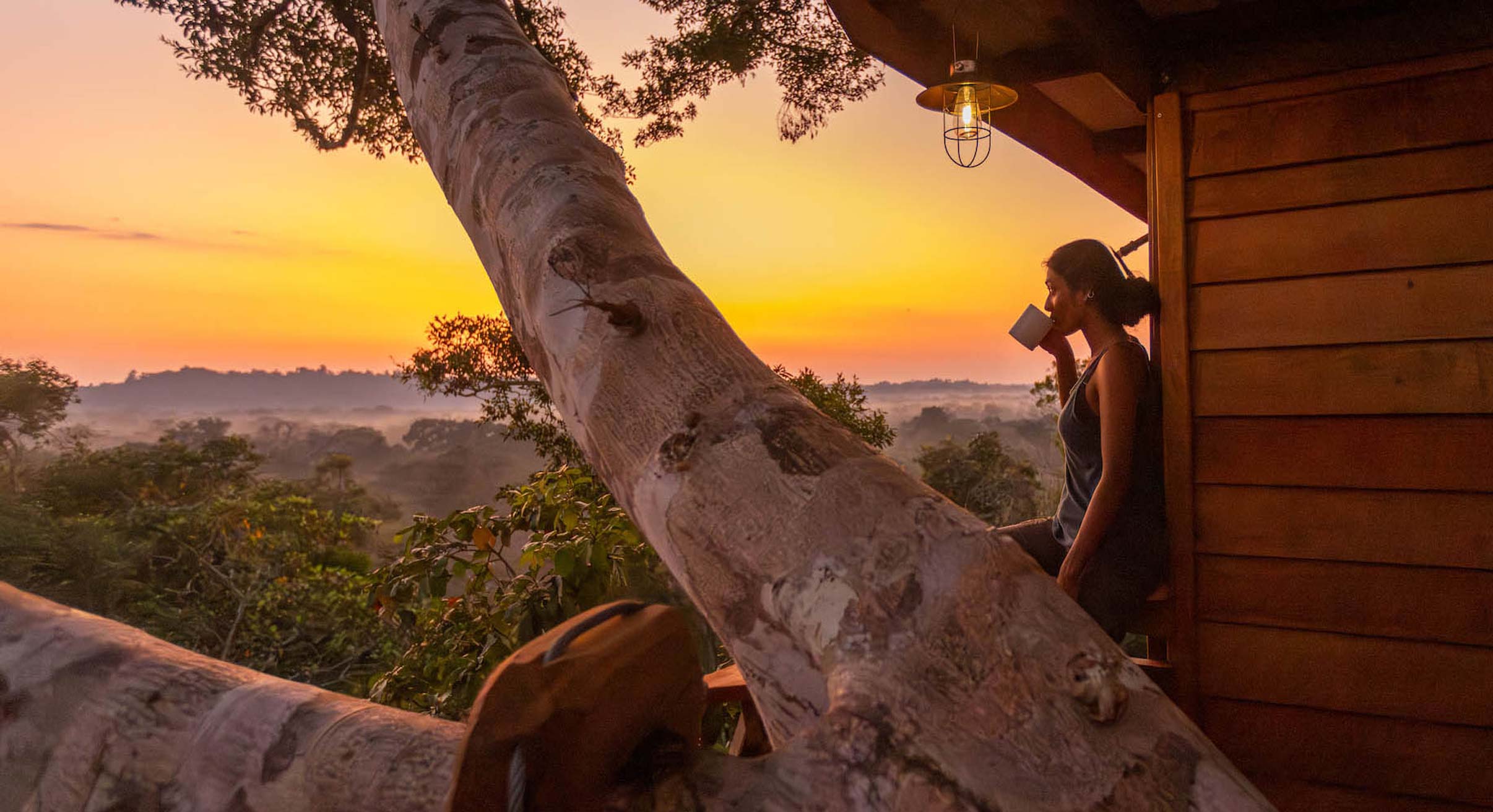 Morning coffee at Alta Sanctuary treehouse in Amazon Rainforest in Peru
