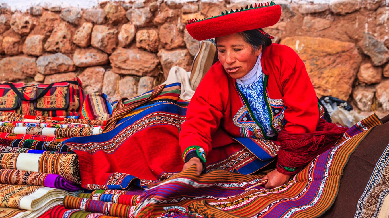 Peruvian woman selling souvenirs in Cusco, Peru