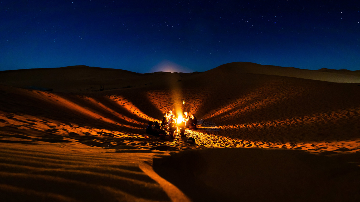 Sahara desert at night in Morocco