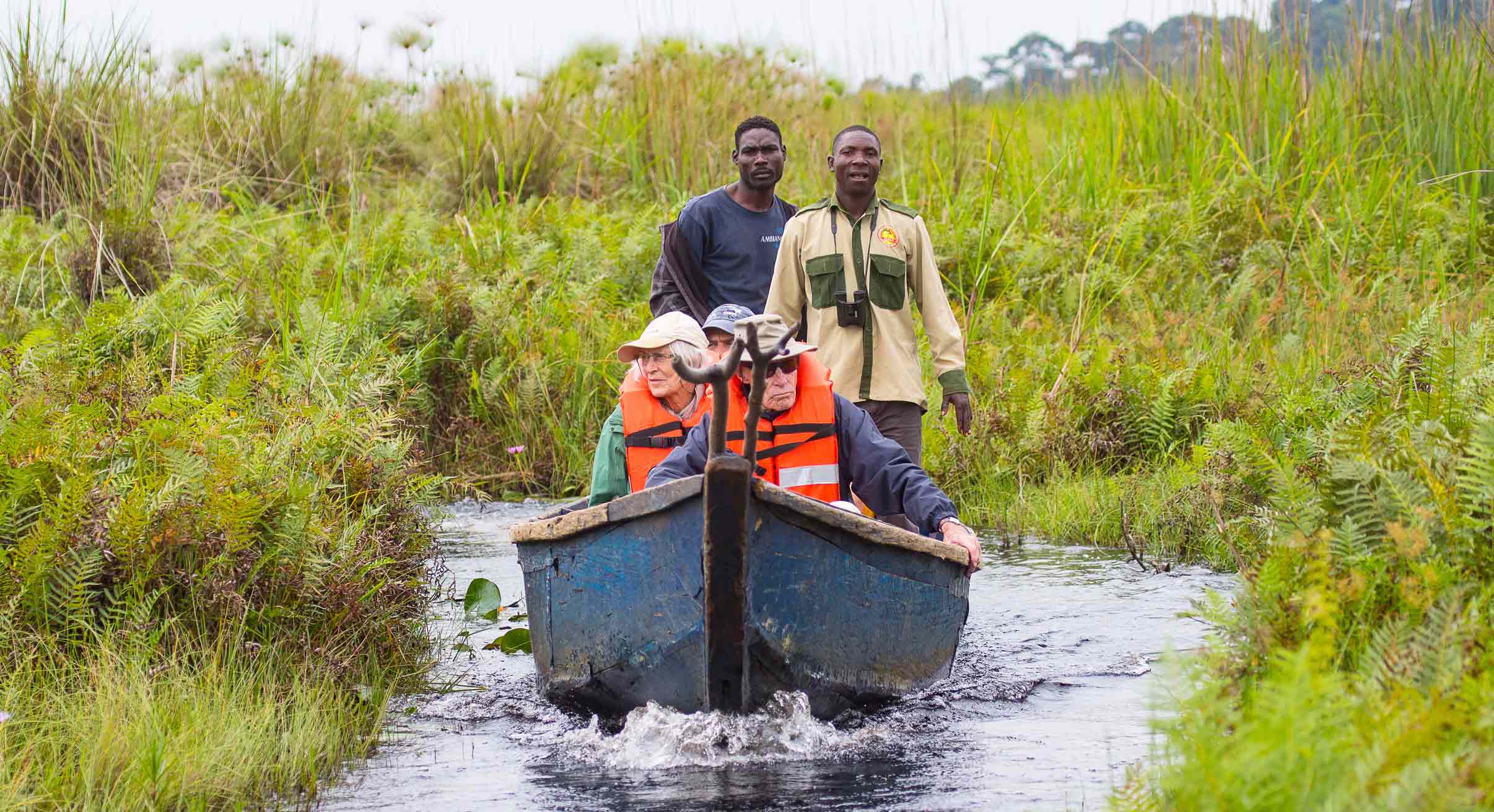 Exploring Mabamba Swamp in Uganda by boat