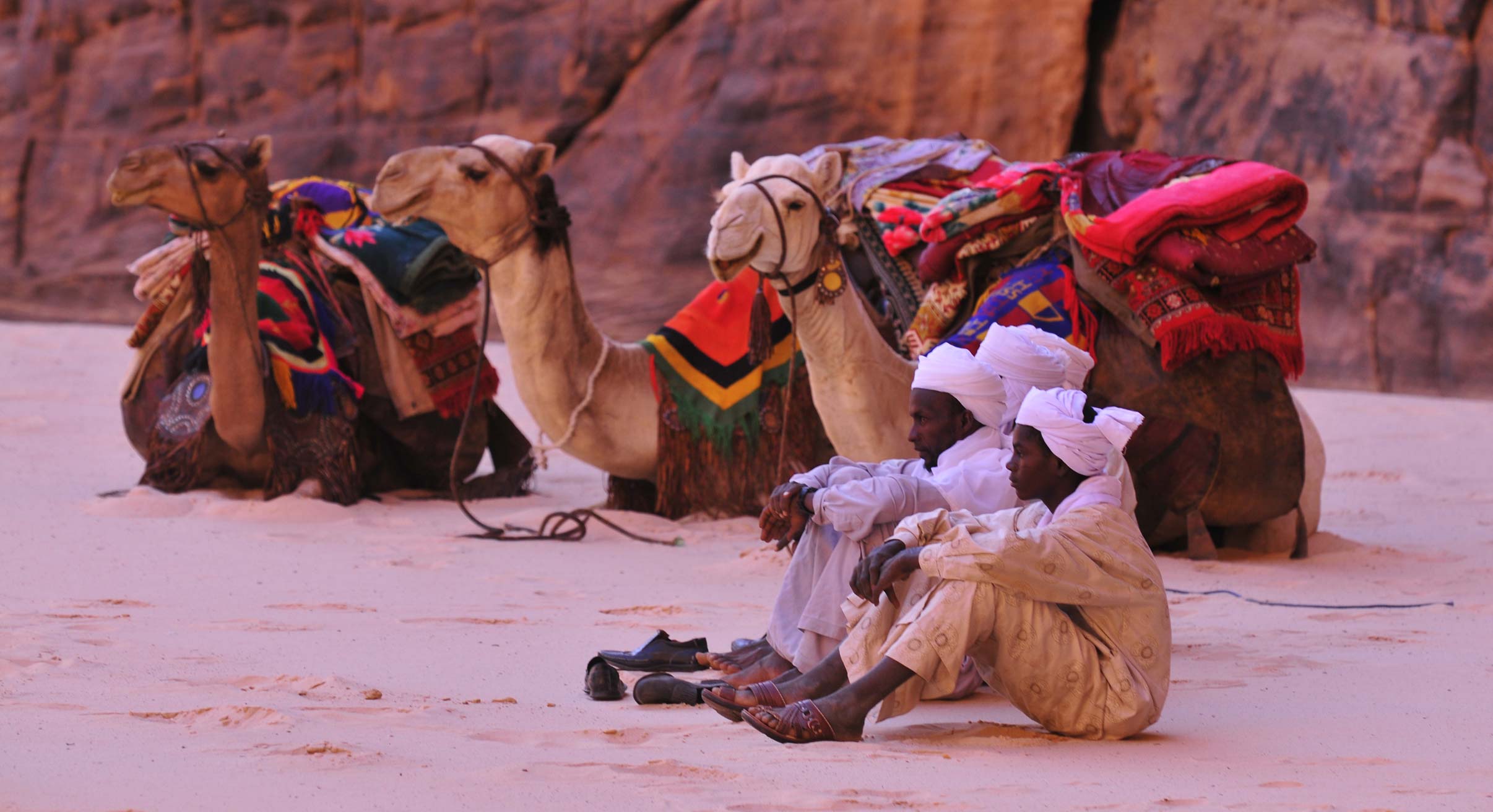 Nomads and camels in Ennedi Desert in Chad