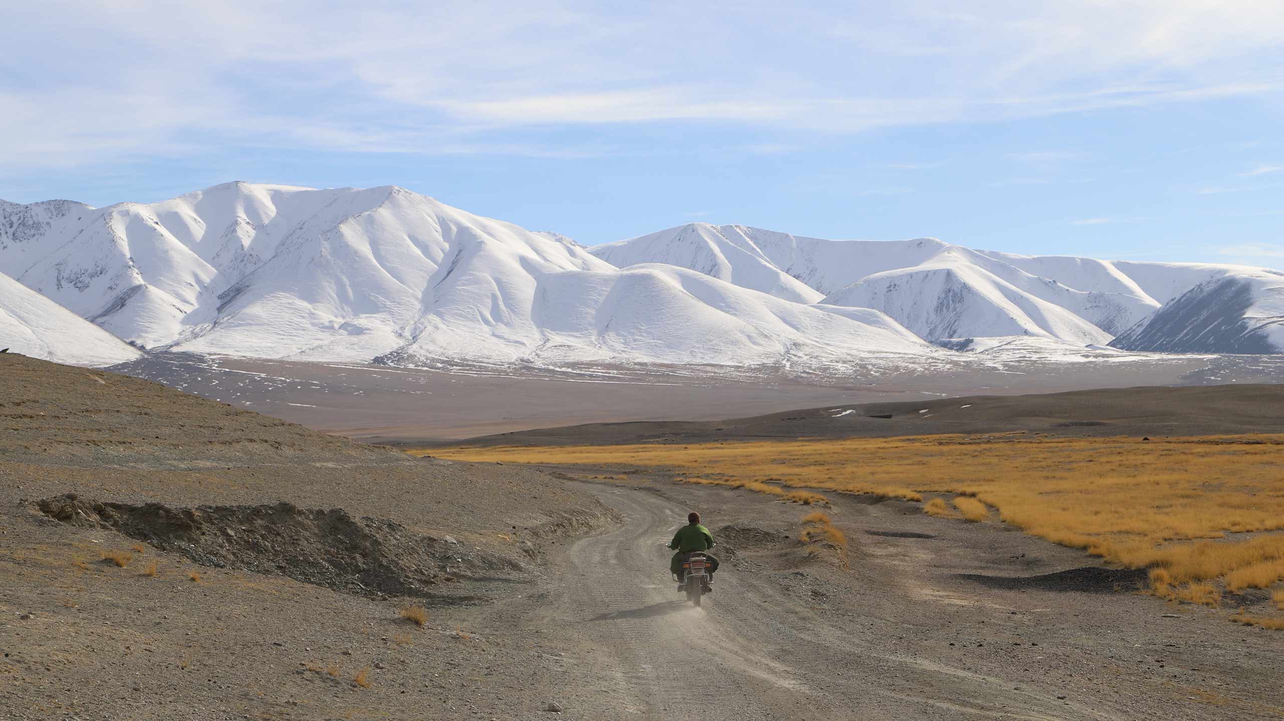 Mongolia landscape with motorbike