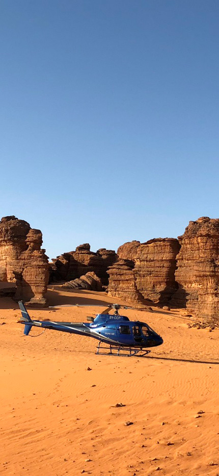 Helicopter ride over Tibesti Mountains and Ennedi in Chad