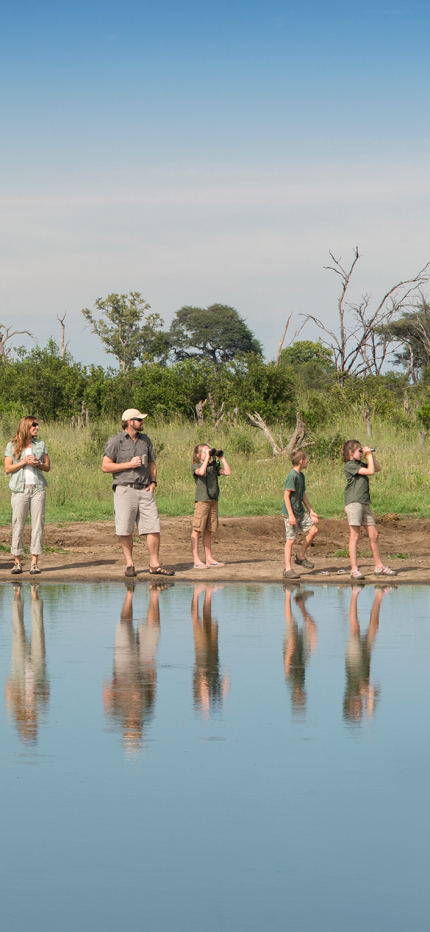Family on safari in Zimbabwe
