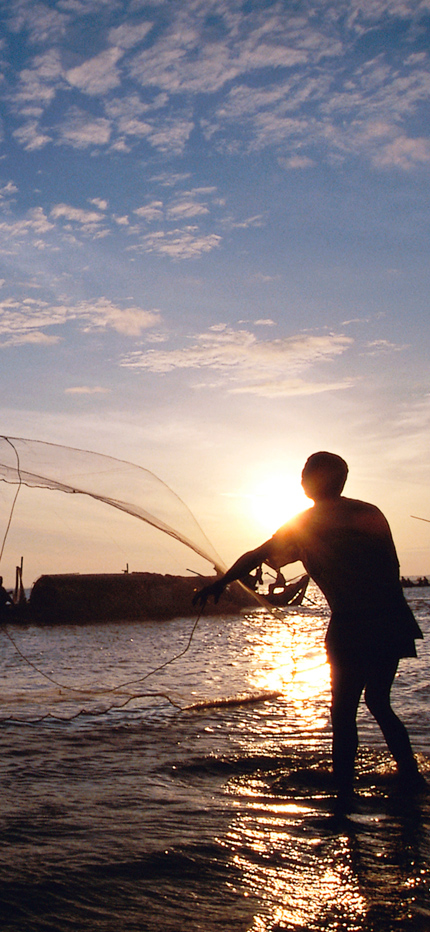 Fisherman in Mekong Delta, Cambodia
