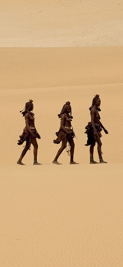 Ovahimba tribe walking in Namibia
