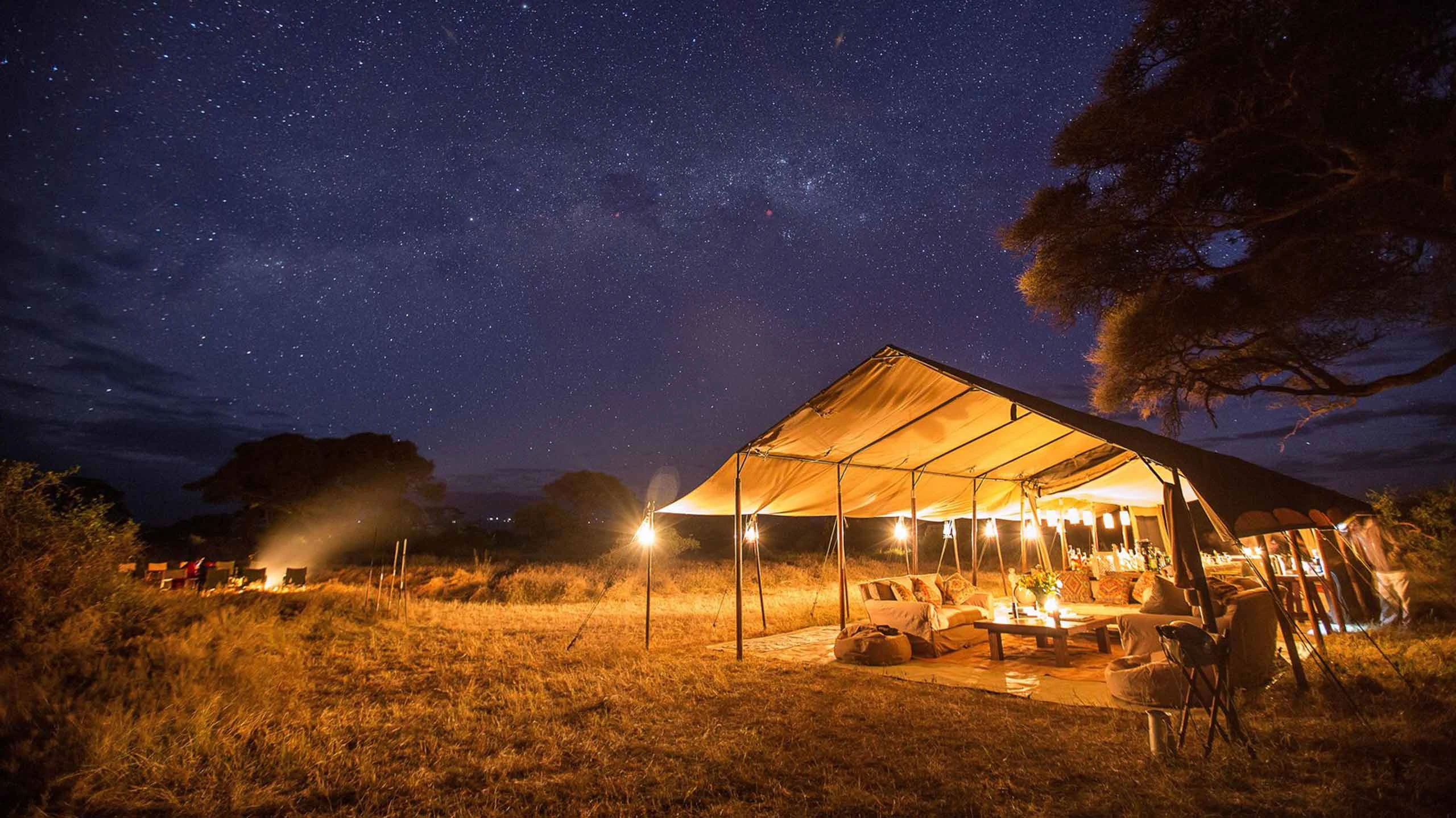 Mobile camp at night in Masai Mara, Kenya