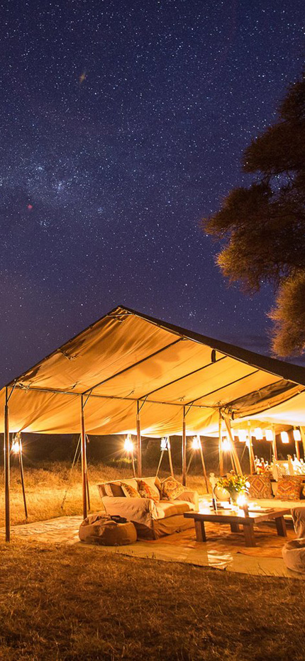 Mobile camp at night in Masai Mara, Kenya