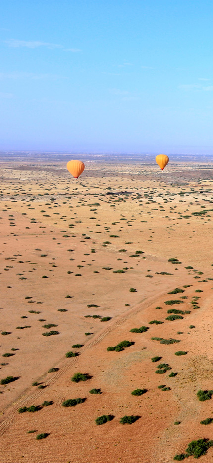 Hot air balloon ride over desert in Morocco
