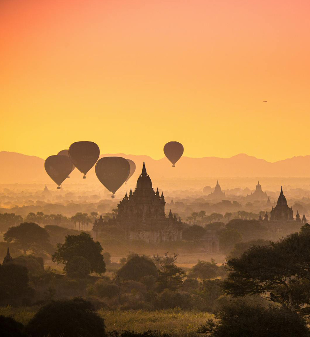 Hot air balloon over Bagan in Myanmar