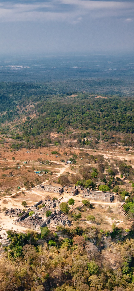 Aerial view of Preah Vihear Temple from helicopter in Cambodia