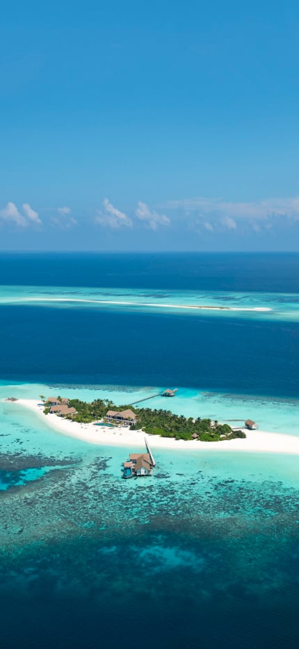 Aerial view of Voavah Private Island in the Maldives