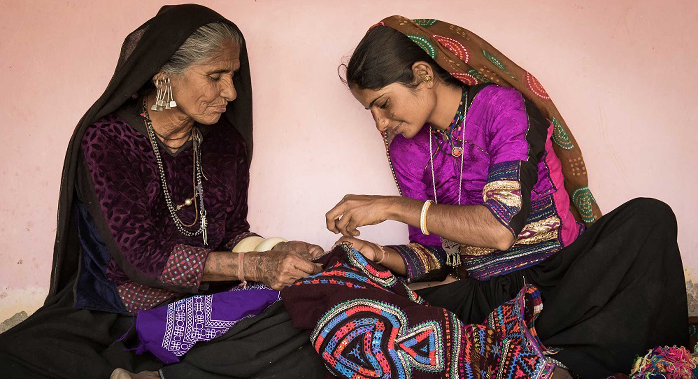Teaching embroidery in India