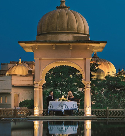 Private dining by the pool at Oberoi Udaivilas in India