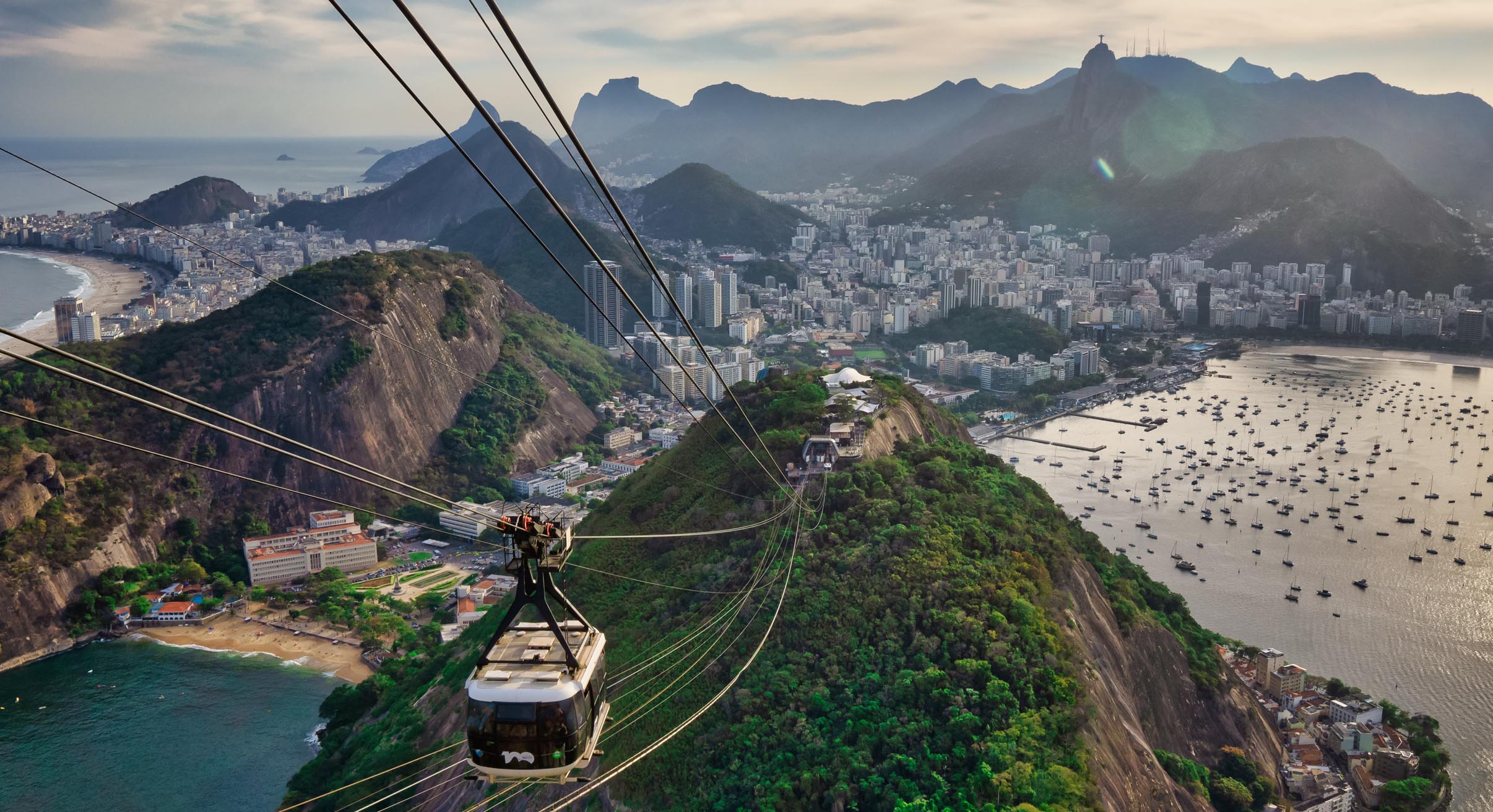 cable cars and rio de janerio aerial view