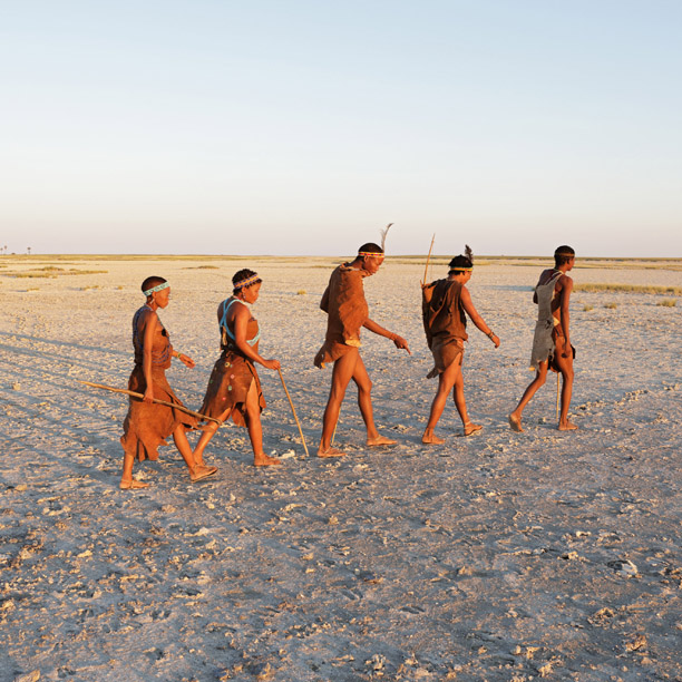 walking with nhosa tribe in mgadikgadi pans