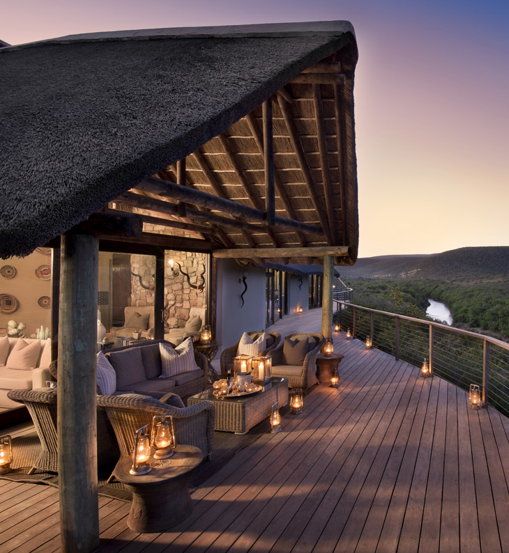 verandah of great fish river lodge at kwandwe