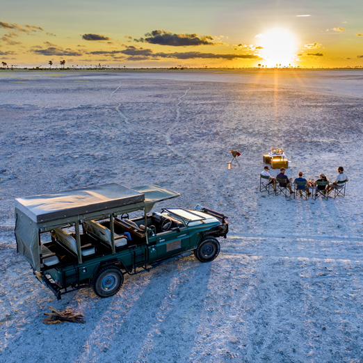 sundowners on the makgadikgadi pans botswana