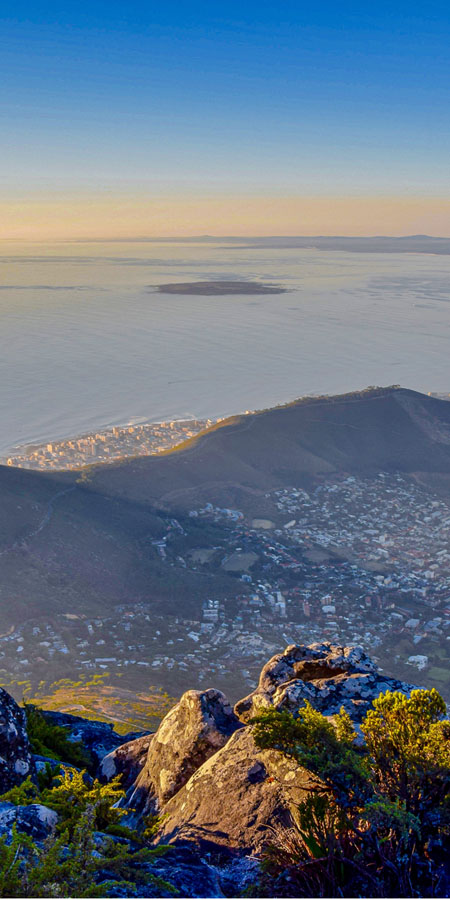 view of robben island from cape town