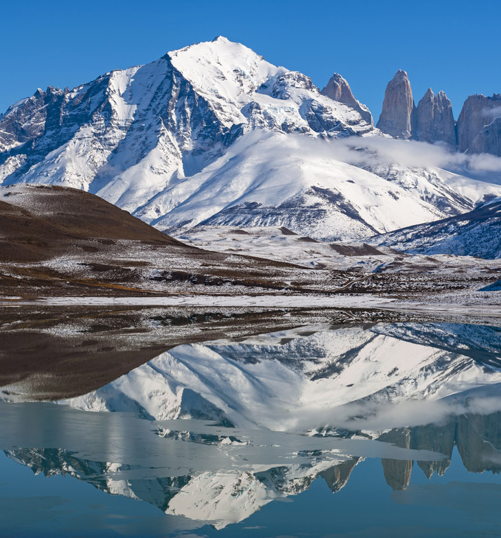 torres del Paine Reflection in Patagonia, Chile
