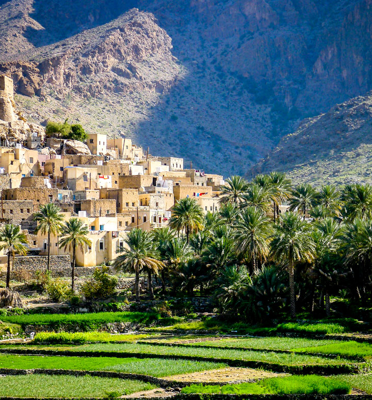 hillside village of wadi bani awf balad in oman