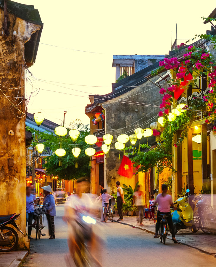 busy Street at dusk in Hoi An, Vietnam