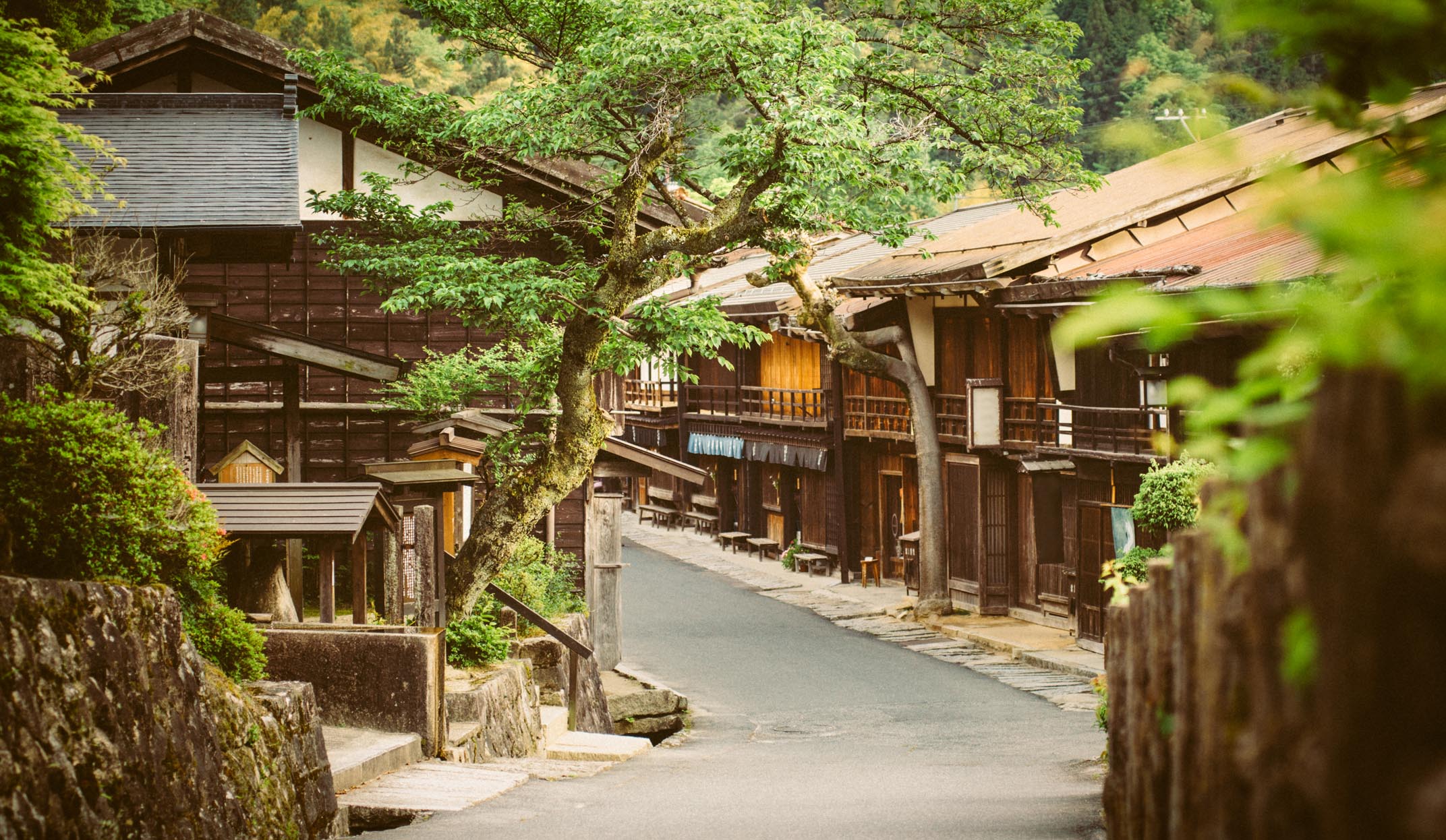 Tsumago a traditional Japanese village in the Gifu prefecture Mountains. Japan.