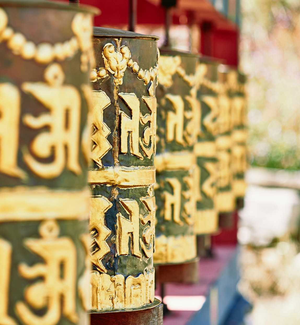 buddhist prayer wheels in bhutan