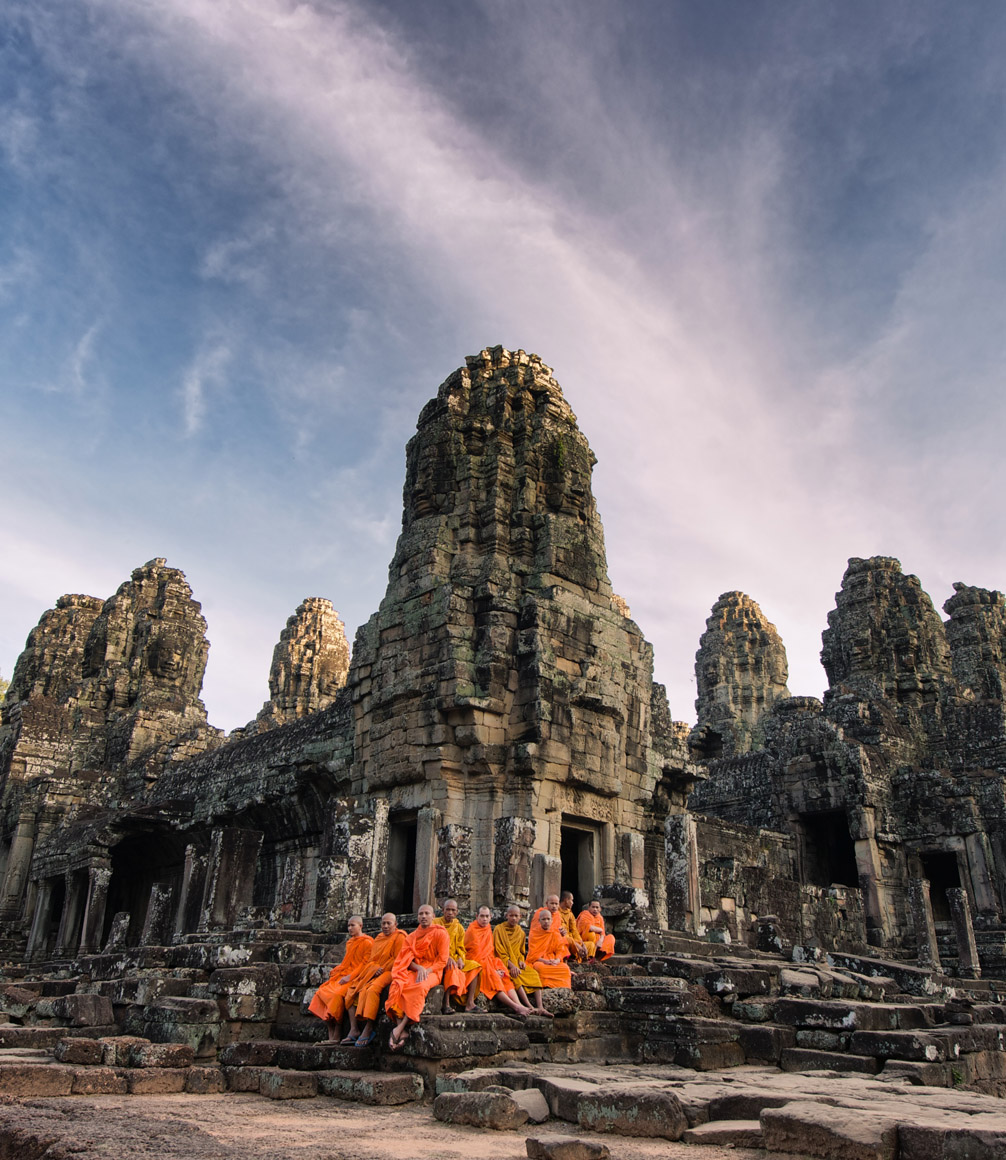 angkor wat temple with monks outside