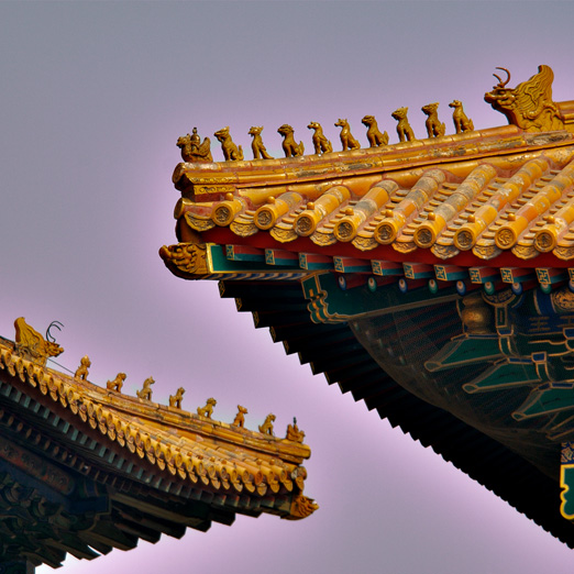 roof guardians on a temple roof in china