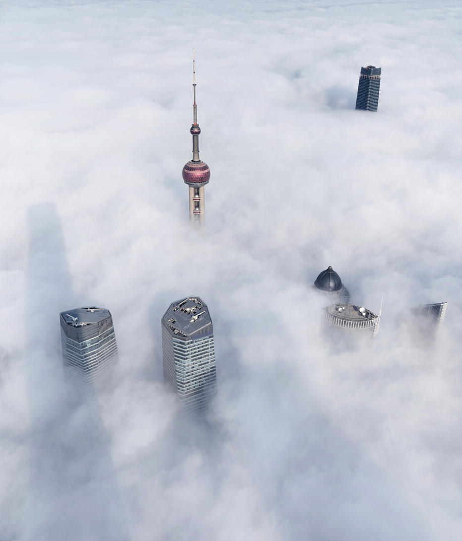 Shanghai Skyline in Stratosphere Thick Fog, China