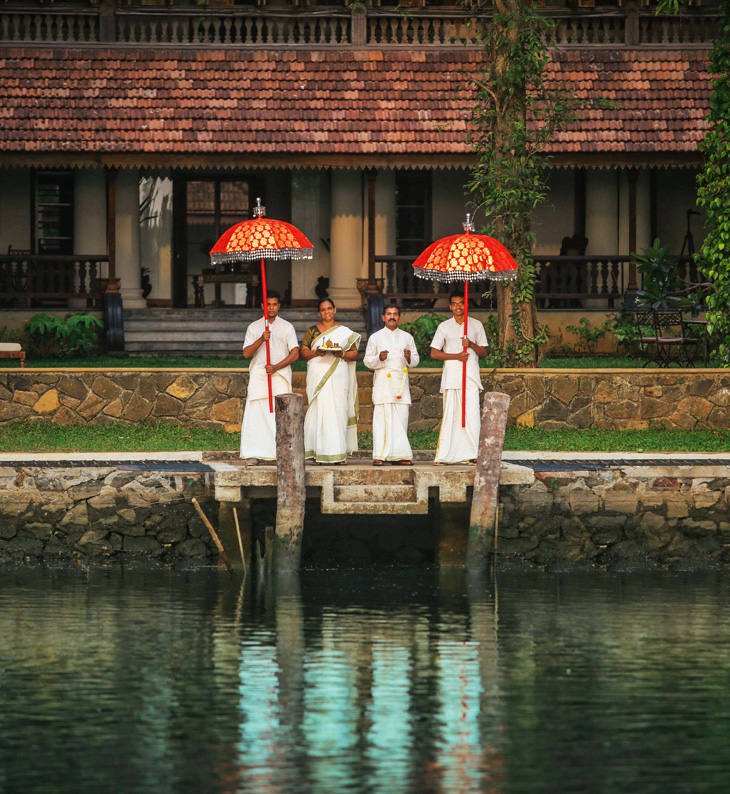 traditional welcome by the staff at chittor kottaram hotel