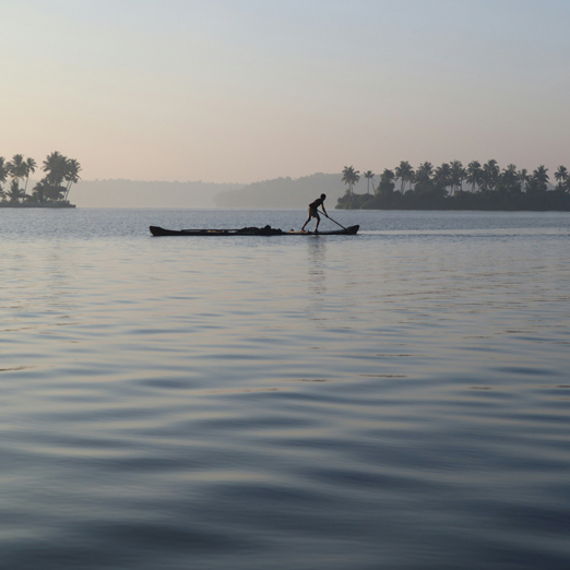 boat on waters in kerala, india