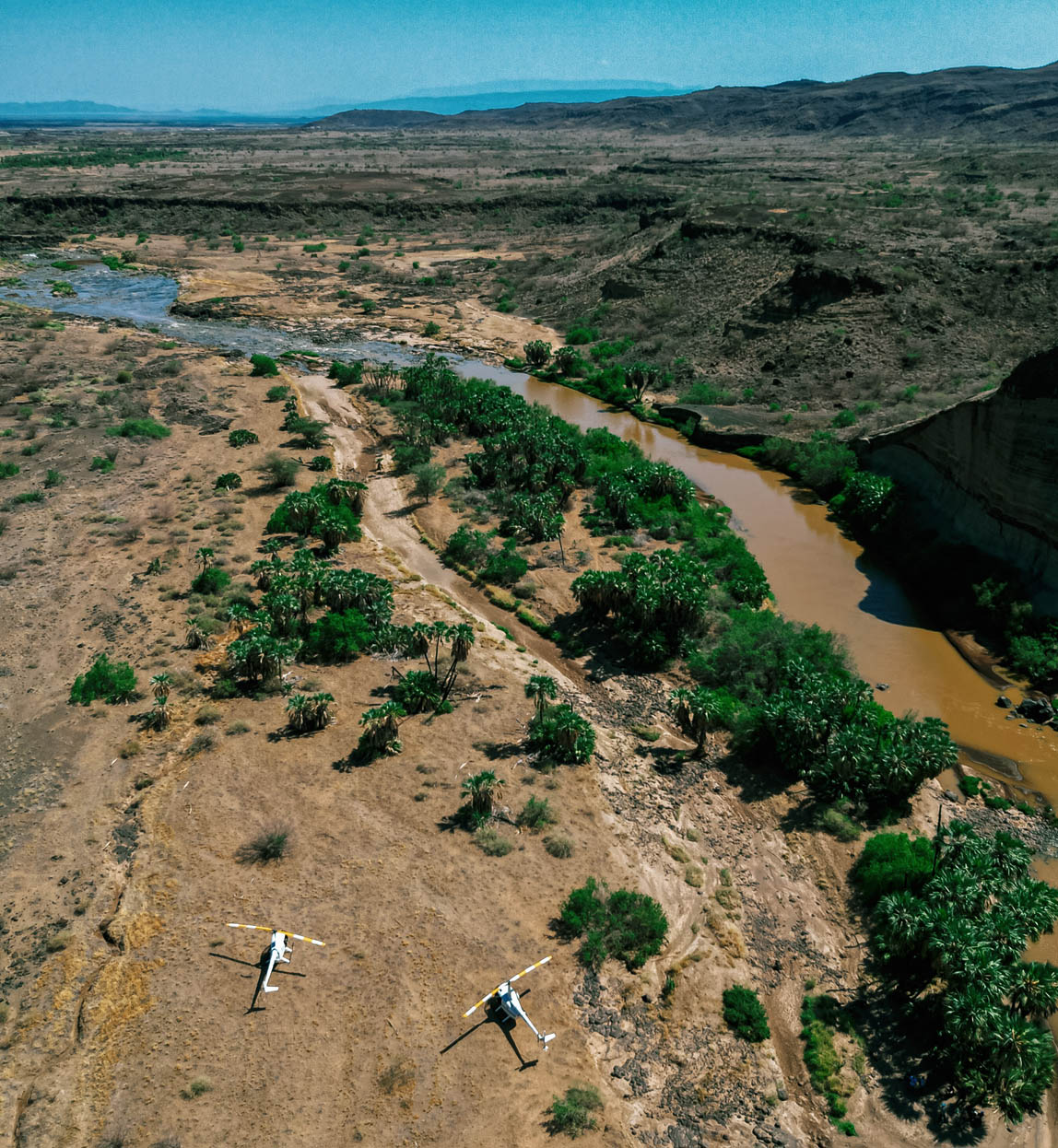 aerial view of kenya landscape on heli safari in northern kenya