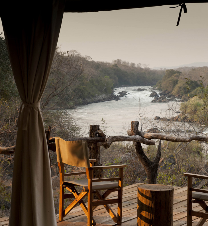 view from guest tent down the river at mukulumadzi lodge malawi