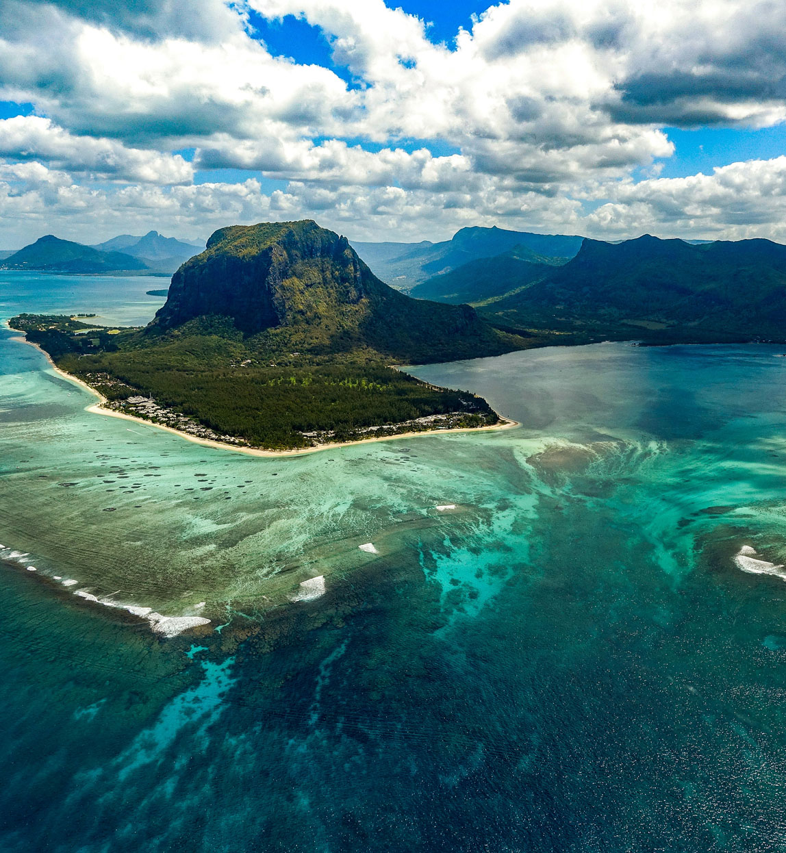 aerial view of mauritius coastline