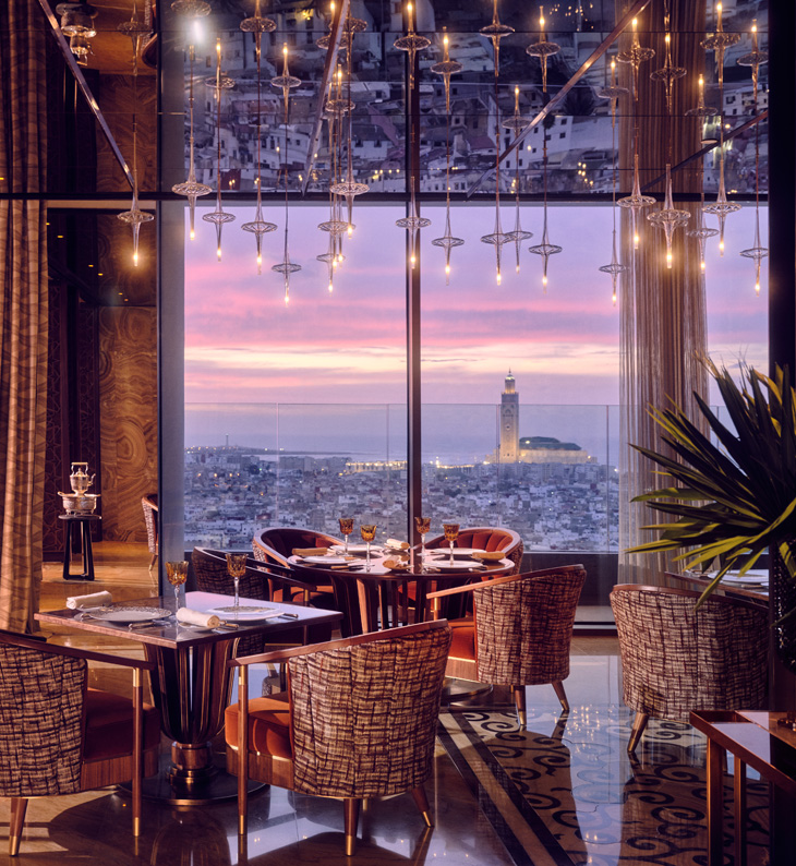 dining area of royal mansour hotel overlooking casablanca