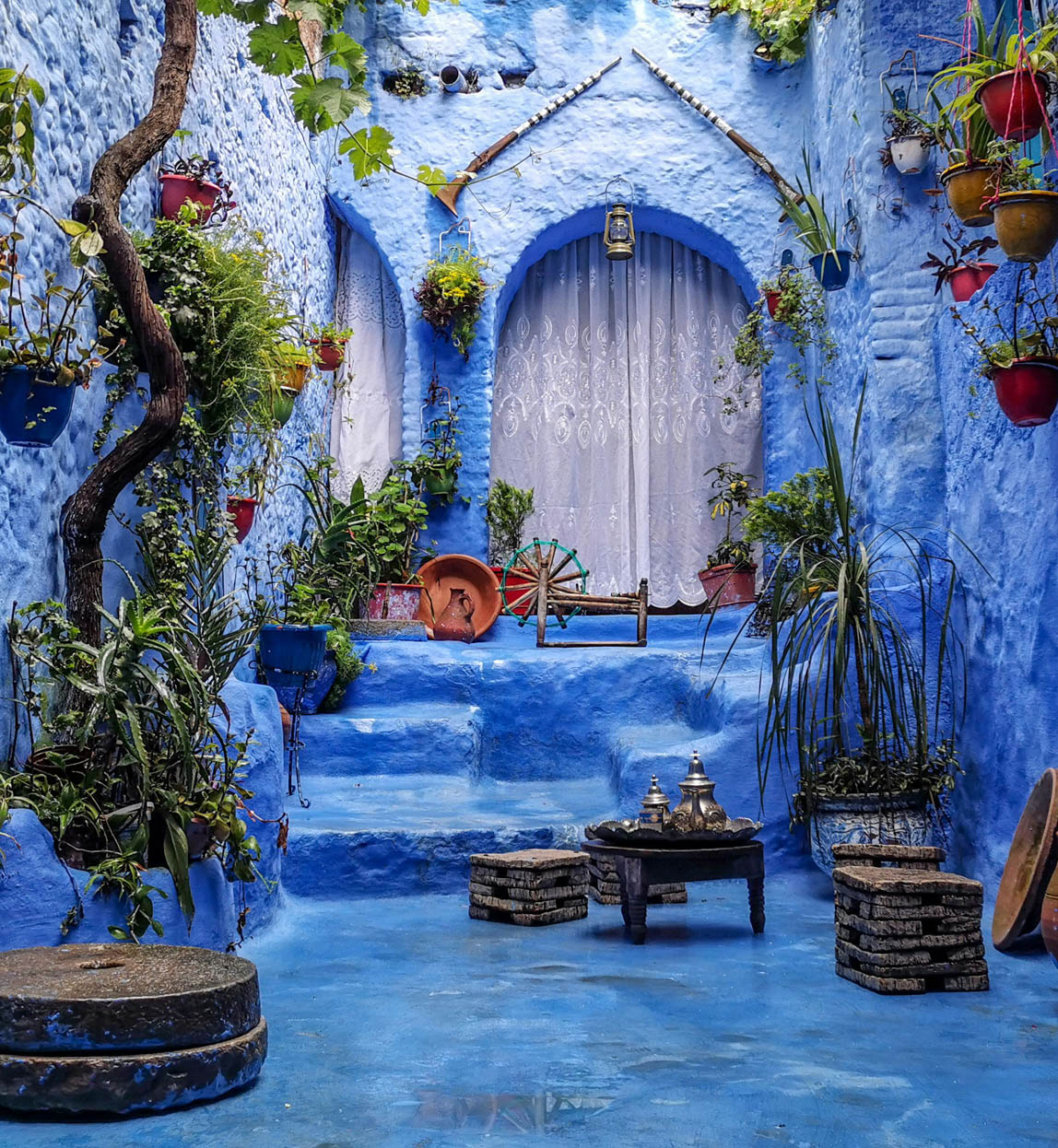 blue street in chefchaouen morocco