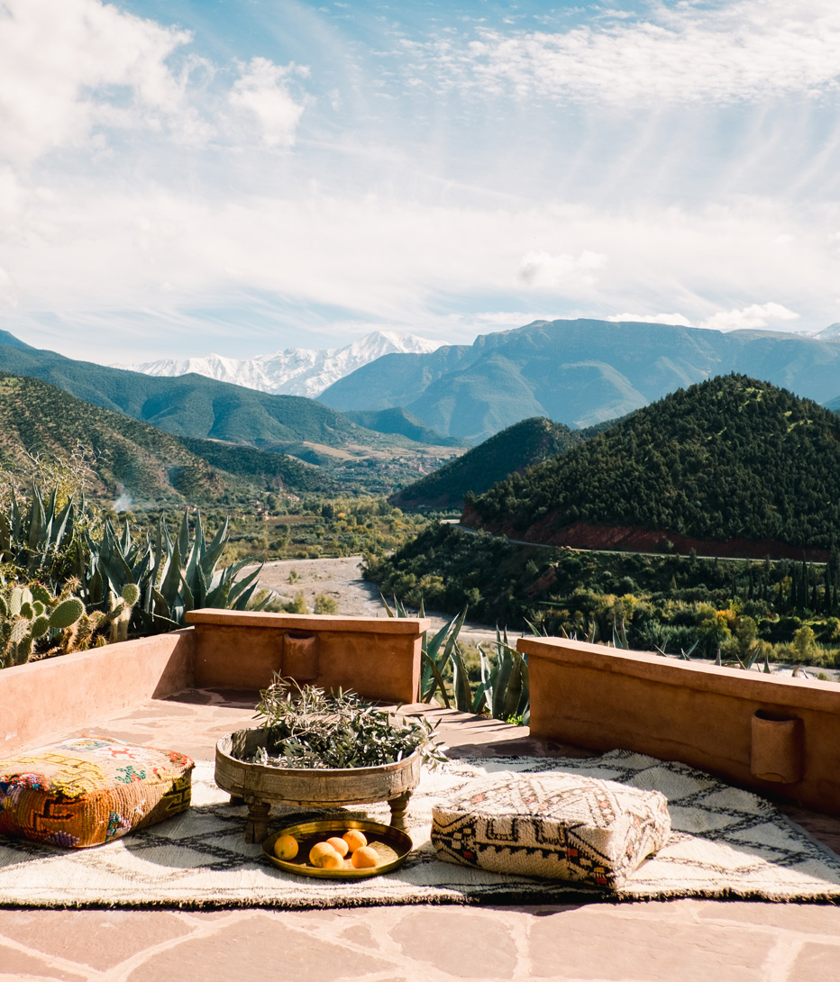 view of the atlas mountains from kasbah bab ourika morocco