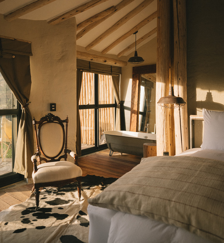 bedroom in hotel puqio in corca canyon peru