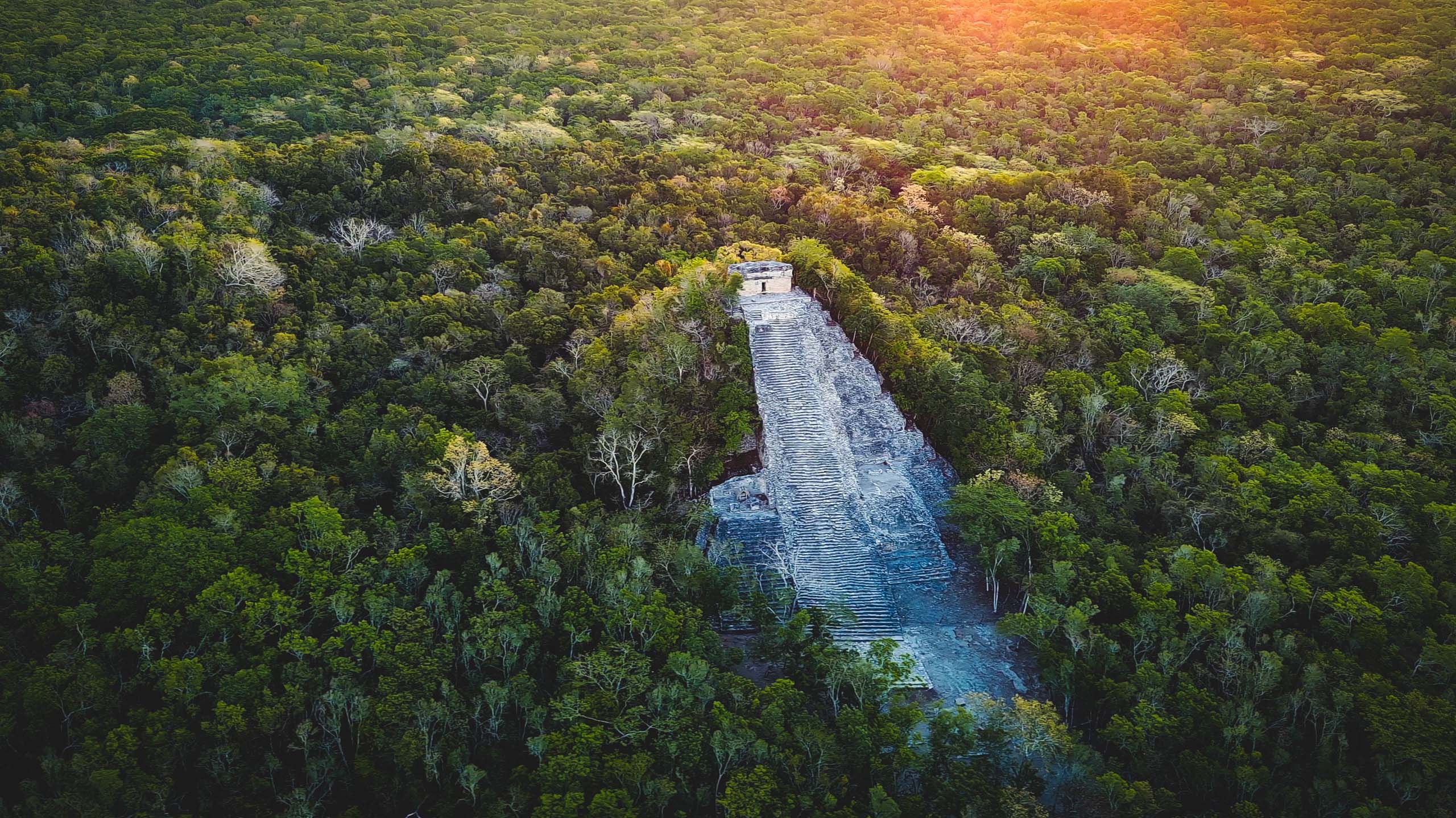 Aerial Drone Above Coba Ruins Yucatan Peninsula Mexico Ceremonial Mesoamerican Zone