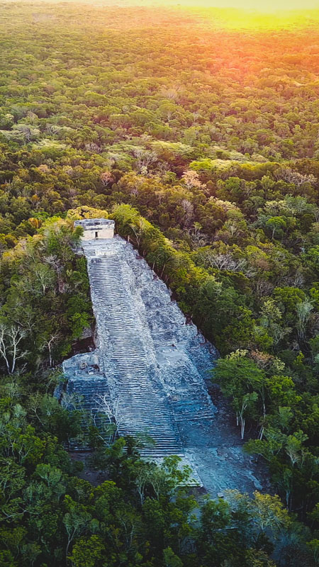 Aerial Drone Above Coba Ruins Yucatan Peninsula Mexico Ceremonial Mesoamerican Zone